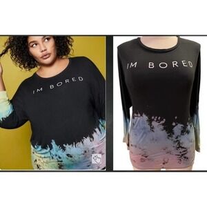Torrid 2 (2X 18/20) Lovesick BORED Dip‎ Tie Dye Long Sleeve Super Soft T Shirt